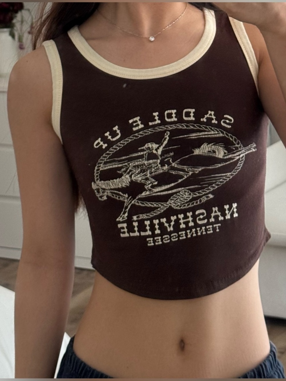 Nashville Brown Graphic Crop Tank Top